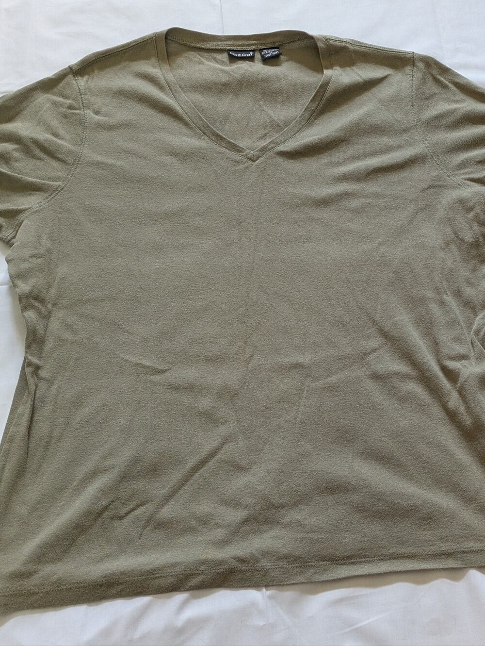 North Crest Green Solid V-Neck Short Sleeve Cotton T-Shirt Size 1X